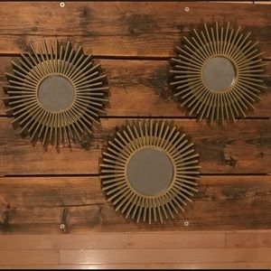 Set of 3 Gold Burst Mirrors